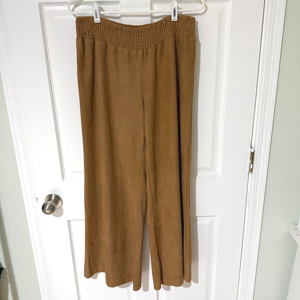 Earthbound Trading Co Womens XL Brown Faux Suede Wide Leg Smocked Waist Pants